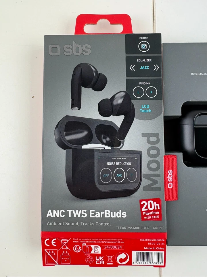 SBS Mood TWS Auricolari ANC Display LCD Touch Bluetooth In-Ear Nero Premium - Immagine 3 di 4