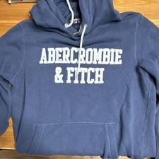 Abercrombie Fitch Men s Pullover Fleece Hoodie Logo Pockets Blue M