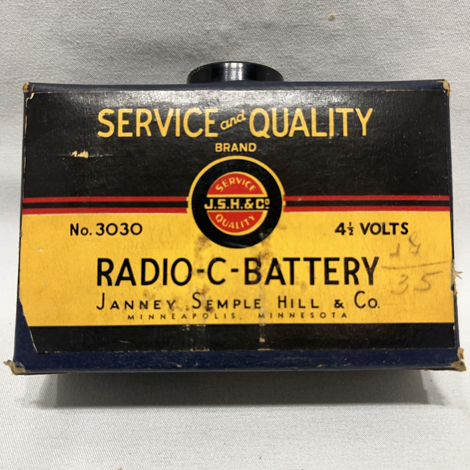 Vintage Radio C Battery No.3030 J.S.H. & Co. “Service And Quality” 4.5 Volt