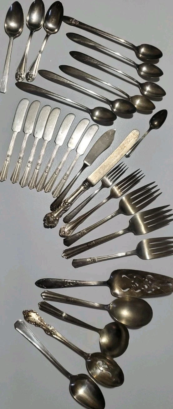 Vtg Silverplate Flatware Lot Mismatched Cutlery Spoons Forks Knives Crafting DIY