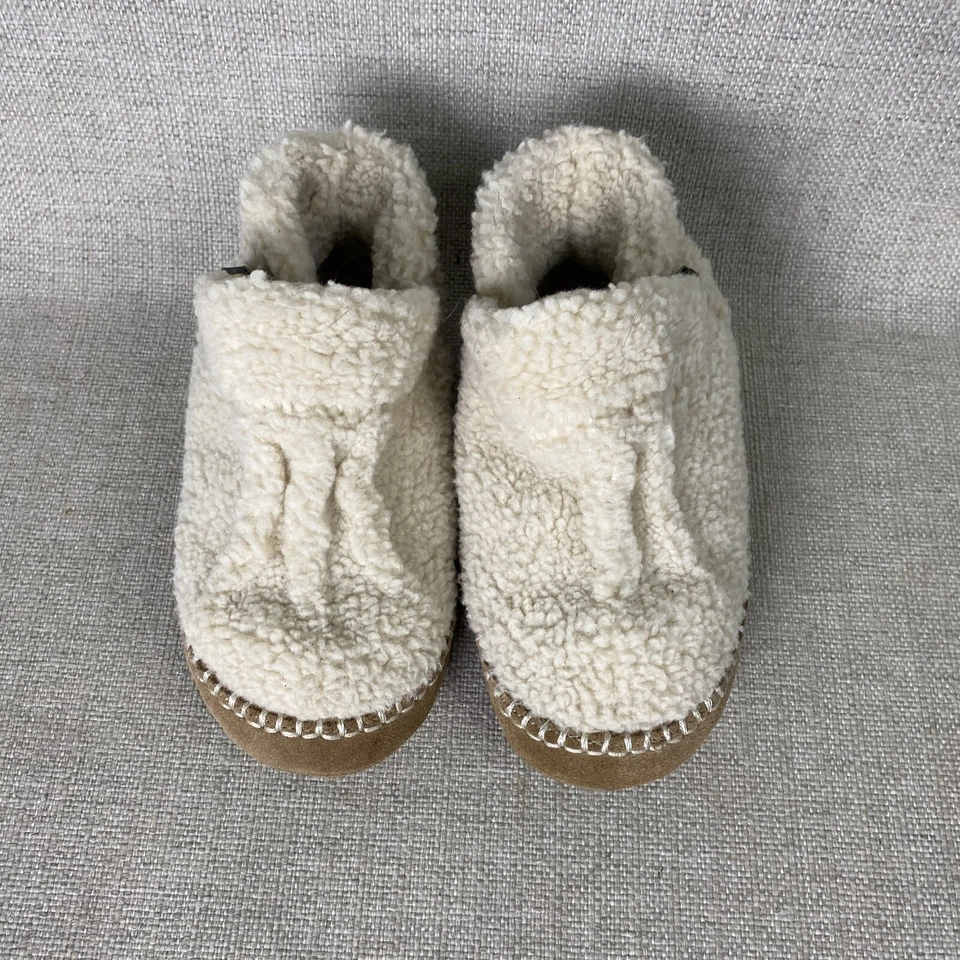 LL Bean 舒适拖鞋短靴儿童男女通用奶油色象牙色抓绒懒人夏尔巴 12-13 — 第 3/4 张图片