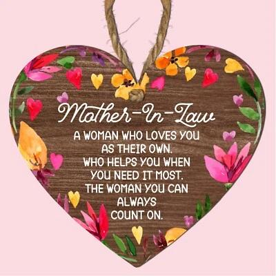 LASER CRAFT SHAPES LTD Heartfelt Gift for Mum-in-law Wooden Quote Heart Plaque: Mother's Day & Birthday