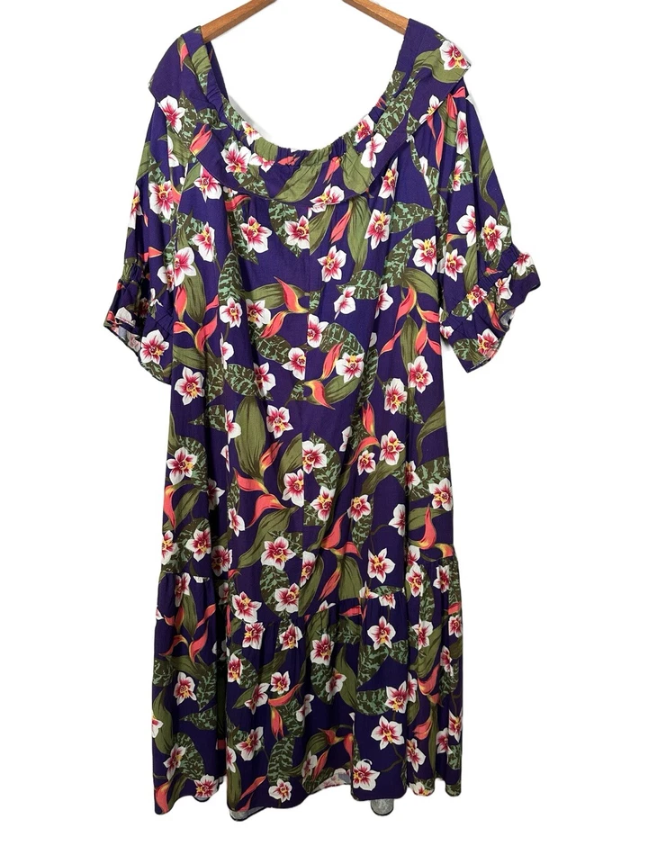 Vintage Tori Richard Dress Purple M Floral Hawaiian Midi Maxi Ruffles MuuMuu - Image 3 of 4