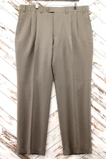 Ralph Lauren Dress Pants Mens 38X30 Pleated Cuffed Olive Green Micro Houndstooth
