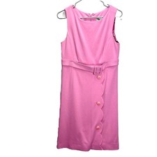 Vtg Lilly Pulitzer Pink Scalloped Buttons Belt Sleeveless Wool Blend Dress Sz 8