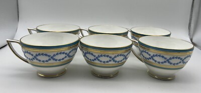 Vintage Minton Antoinette Aqua Raised Pattern Blue Turquoise & Gold 6 Cups ONLY