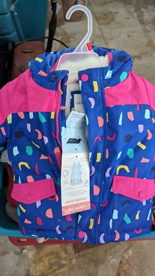 Cat And Jack Toddler Winter Coat Puffer Jacket Mittens sz 2T Pink Blue  PS12
