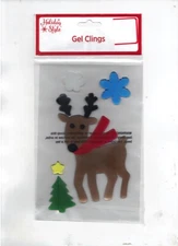 Holiday Style Window Gel Clings ~Reindeer with Tree and Snowflakes