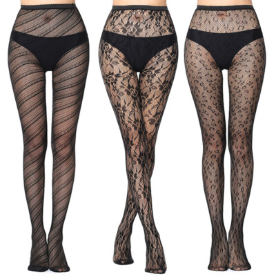 NEW Black Patterned Fishnet Tights Ladies Womens Pattern Lace Pantyhose  Floral