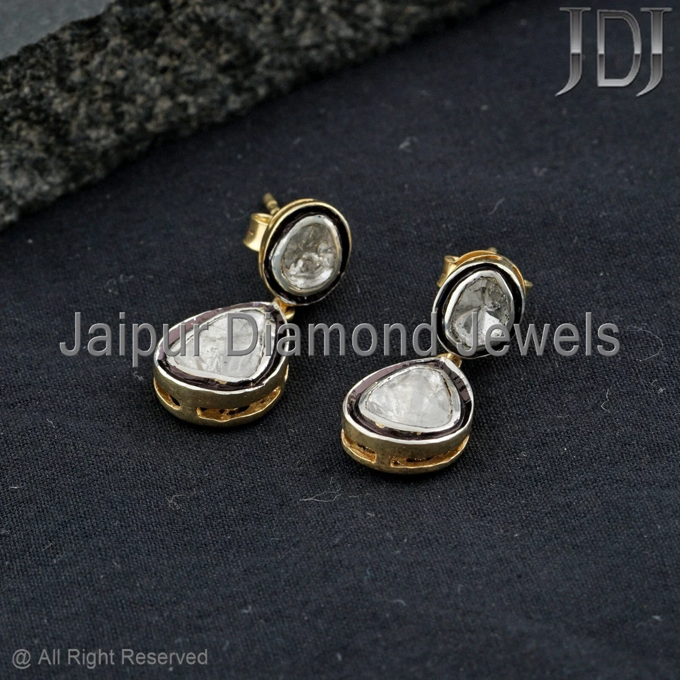Natural Rosecut Polki Diamond Earring 925 Sterling Silver Jewelry Drop Earring - Image 3 of 4