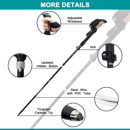 1Pair Aluminum Alloy Trekking Poles Ultralight Collapsible Walking Hiking Sticks - Picture 8 of 12