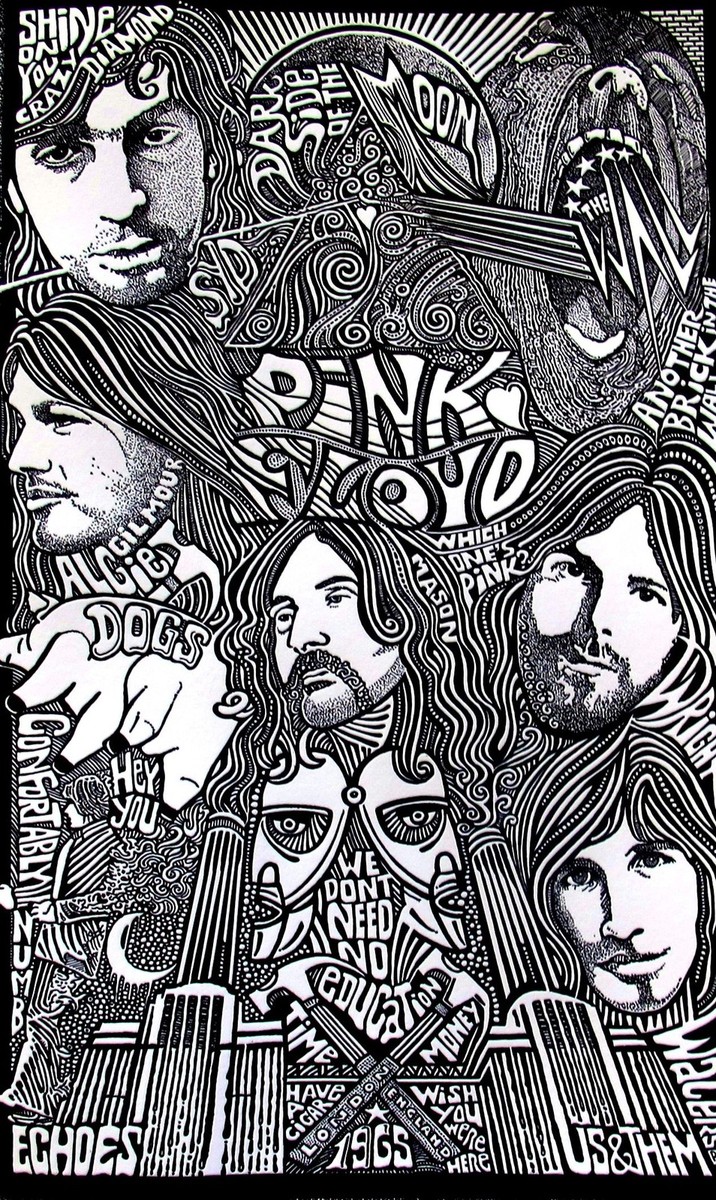 PINK FLOYD Psychedelic Hand Signed Posterography Letterpress
