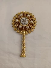 Vintage, Sam Fink Ornate Mini Hand Mirror Signed “SF”, c 1950s-1960s