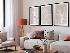 Boho Set of 3 Natural Floral Art Prints Botanical Pictures