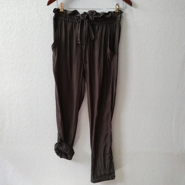 Mela Purdie Size 8 Black Soft Relaxed Mousseline Utility Pants Roll Tab Hem