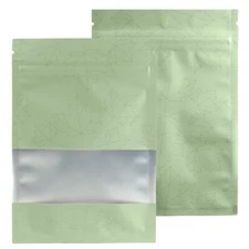 Food Safe Green Mylar Bags with Window Smell Proof Storage Bags for Dry Herbs