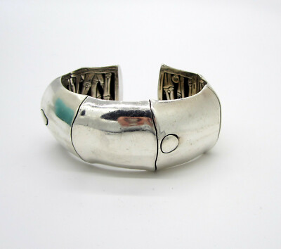 Vintage JOHN HARDY Sterling Silver Wide Bamboo Gram Kick Cuff  Bracelet
