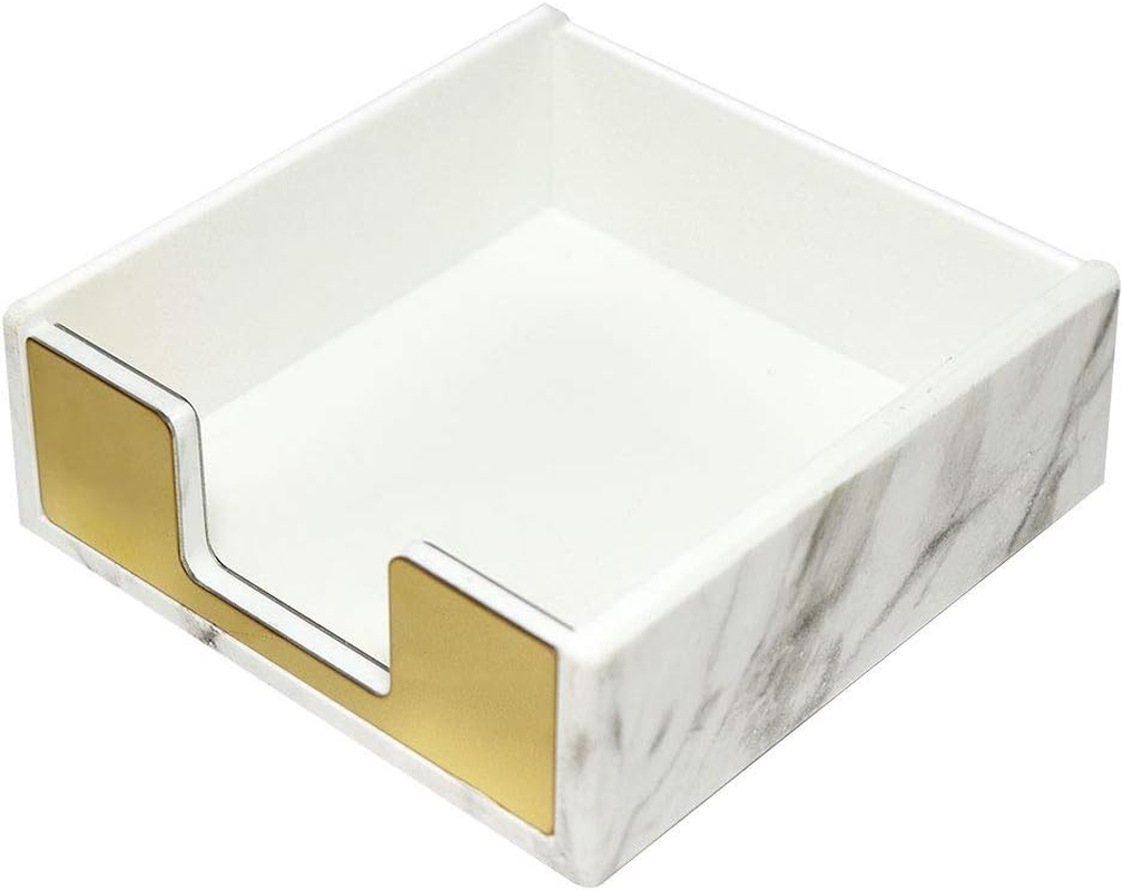 Sticky Notes Pad Holder Memo Dispensers Rose Gold with Marble White Texture Desk