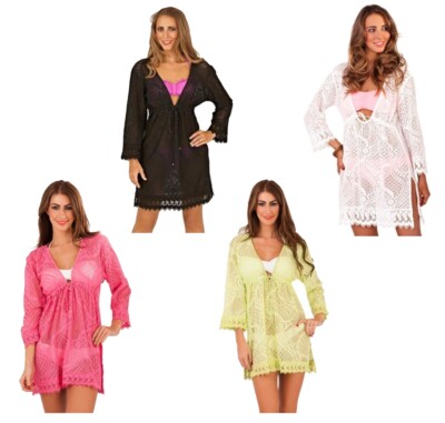 Halber Preis Sale Damen Häkel Kaftan Beachwear Cover Up Tunika Top Minikleid 