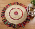 Rug Natural Jute Cotton Braided Style Round Carpet Placement Handmade Area Rug