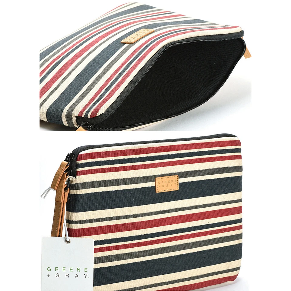 Funda de lona recubierta gris verde + funda antideslizante a rayas estuche bolsa para computadora portátil 11" Foto 2 de 2