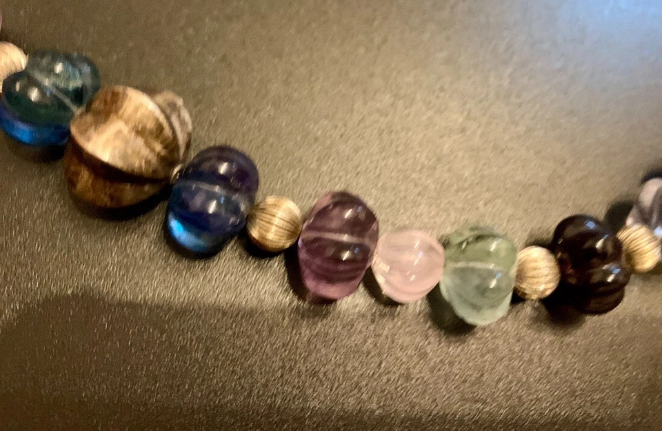 Necklance Carved Pumpkin Fluorite Bali Silver Clasp 23 ins — 第 3/4 张图片