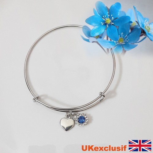 Gorgeous Adjustable Silver Bracelet Bangle Women Heart Rhinestone Charms Gifts - Picture 4 of 8