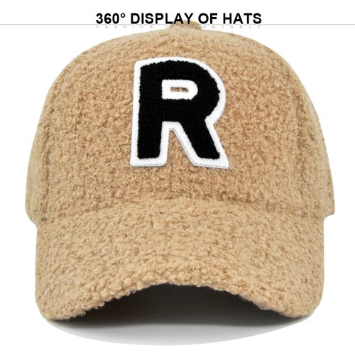 Women Letter R Baseball Caps Embroidered Warm Fleece Wool Hat Winter Sport Caps - Picture 4 of 19