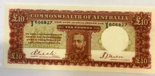 AUSTRALIA 1934 . TEN 10 POUNDS BANKNOTE . RIDDLE / SHEEHAN CHOICE aUNC RARE
