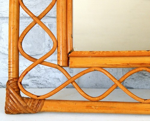 Espejo de bambú vintage decorativo caña de mimbre Boho Tiki años 70 retro mediados de siglo - Imagen 6 de 9