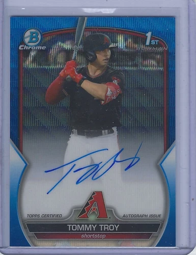 2023 TOMMY TROY BOWMAN CHROME DRAFT 1ST RC BLUE WAVE REFRACTOR AUTO 011/150