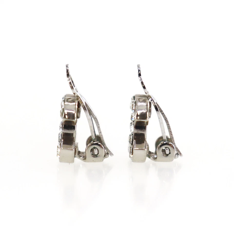 CHANEL CC Logos Used Earrings Silver Rhinestones Clip-On 05V Vintage #CK780 S - Image 3 of 4