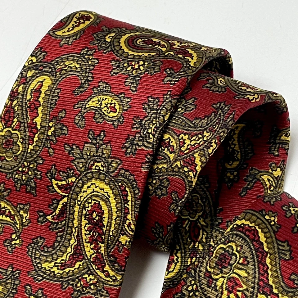 Vtg 40's Joseph Horne Cravat Yellow PAISLEY SWING Rockabilly RED SILK Necktie - Image 4 of 4