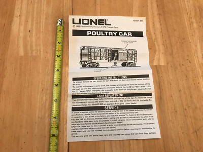 Lionel Train Operating Dispatch 9221 Poultry Car Instructions Sheet 70-9221-250