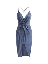 NWT Cider Solid Blue Backless Twist Front Mini/Midi Dress L