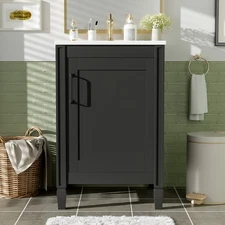 20" Bathroom Vanity with Ceramic Sink Soft Close Door Adjustable U-Shaped Shelf