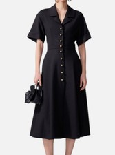Carolina Herrera Women's Black Wool Blend Collared Midi Shirt Dress Size 6
