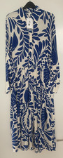 H&M Ladies Pretty Cobalt Blue/White Leaf Midi dress size Small 100% Viscose BNWT
