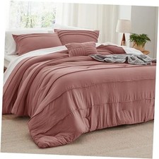 Comforter Set - 4 Pieces Pinch Pleat Bed Set, Dusty Pink Full 16 - Dusty Pink