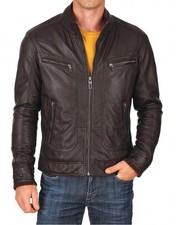 New Mens Leather Jacket real lambskin coat biker motorcycle racer cafe Slim M680