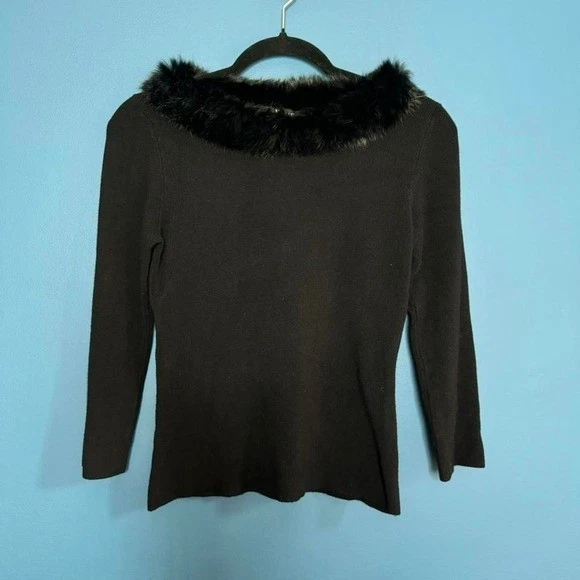 Blusa vintage años 90 ribete de piel para mujer talla pequeña negra Michelle Nicole glam elegante Foto 2 de 4