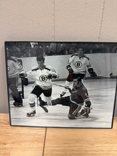 Bobby Orr #4 of the Boston Bruins by Bob Plager #5 framed picture blurry