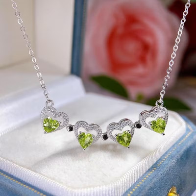 2.00Ct Heart Lab-Created Peridot Heart Pendant 14K White Gold Plated 18''Chain