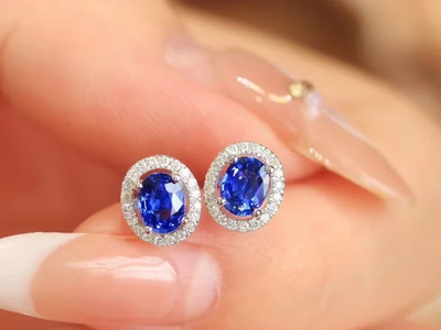 #ad 4.80 Ct Oval Cut Natural Blue Sapphire amp;Diamond 14K White gold Stud Earring $479.00