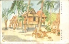 WW2 Japanese Propaganda Postcard 1942 Soldiers Tropical Village Military Mail