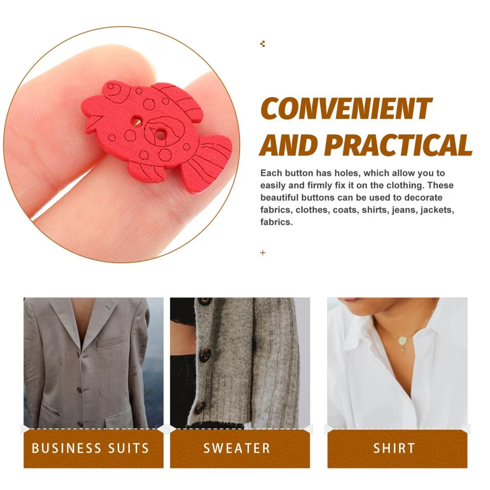 100pcs Wooden Fish Buttons Animal Buttons Wooden DIY Craft Sewing - Image 3 of 4