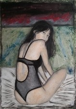 Woman Portrait Moderne Kunst Ölpastell Mix Media A4 Papier Modern Art Oil Pastel