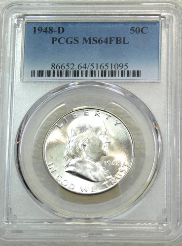 1948 D Franklin Half Dollar PCGS MS64FBL Frosty White New Holder #L325C