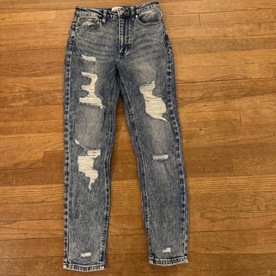 True Craft medium wash distressed high-rise Mom jeans pants junior size 7 b43