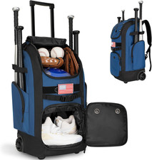 Rolling Baseball Bag with Wheels, 60L Capacity Wheeled Softball Bag with Shoe Co